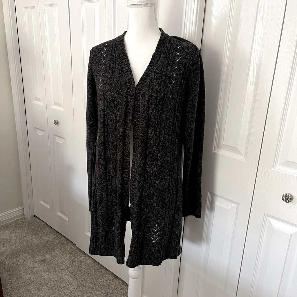 Karen Scott Crochet Open Cardigan Dark Grey Size M